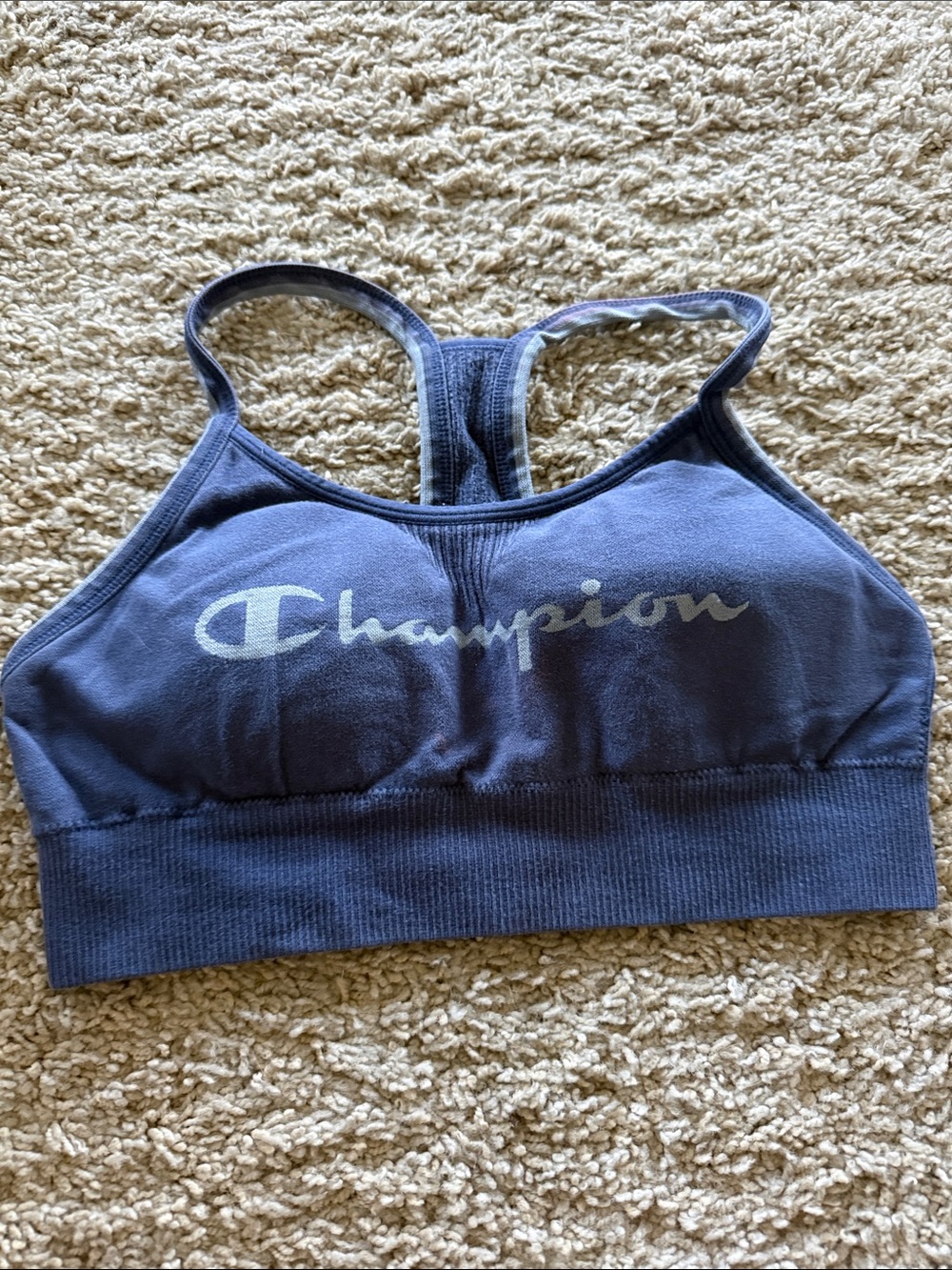 Champion Navy Blue Racerback Logo Sports Bra